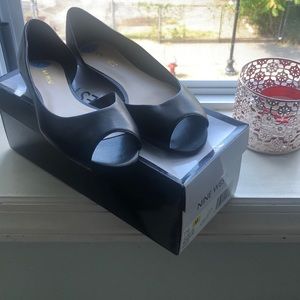 Peep Toe Black Flats